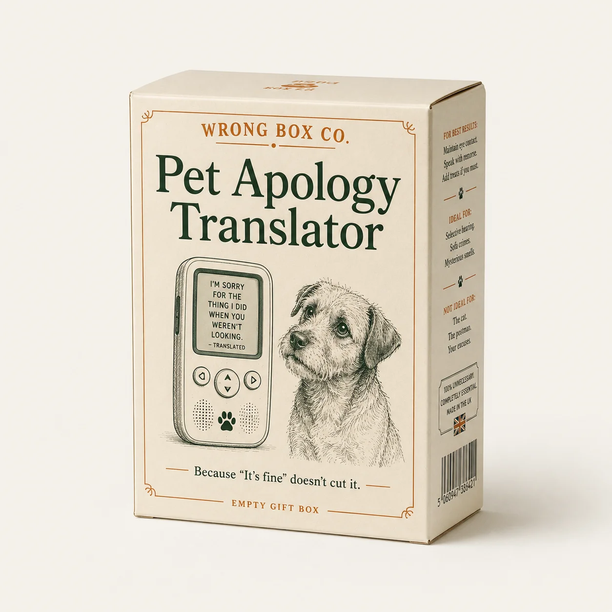Pet Apology Translator empty printed novelty gift box